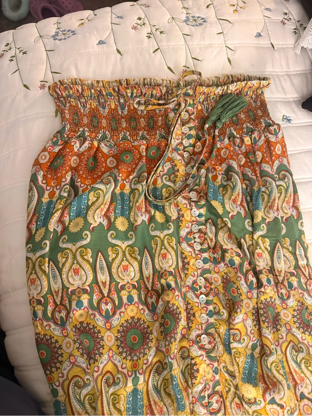 Christian Siriano Multicolor Paisley Print Maxi Skirt - Green, Orange, Yellow - Picture 7 of 10